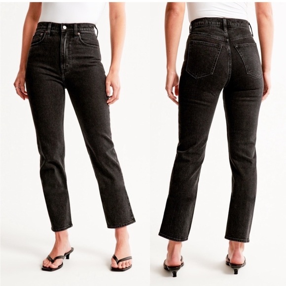 Abercrombie & Fitch Ankle Straight Ultra High Rise Jeans Washed Black - Picture 1 of 9